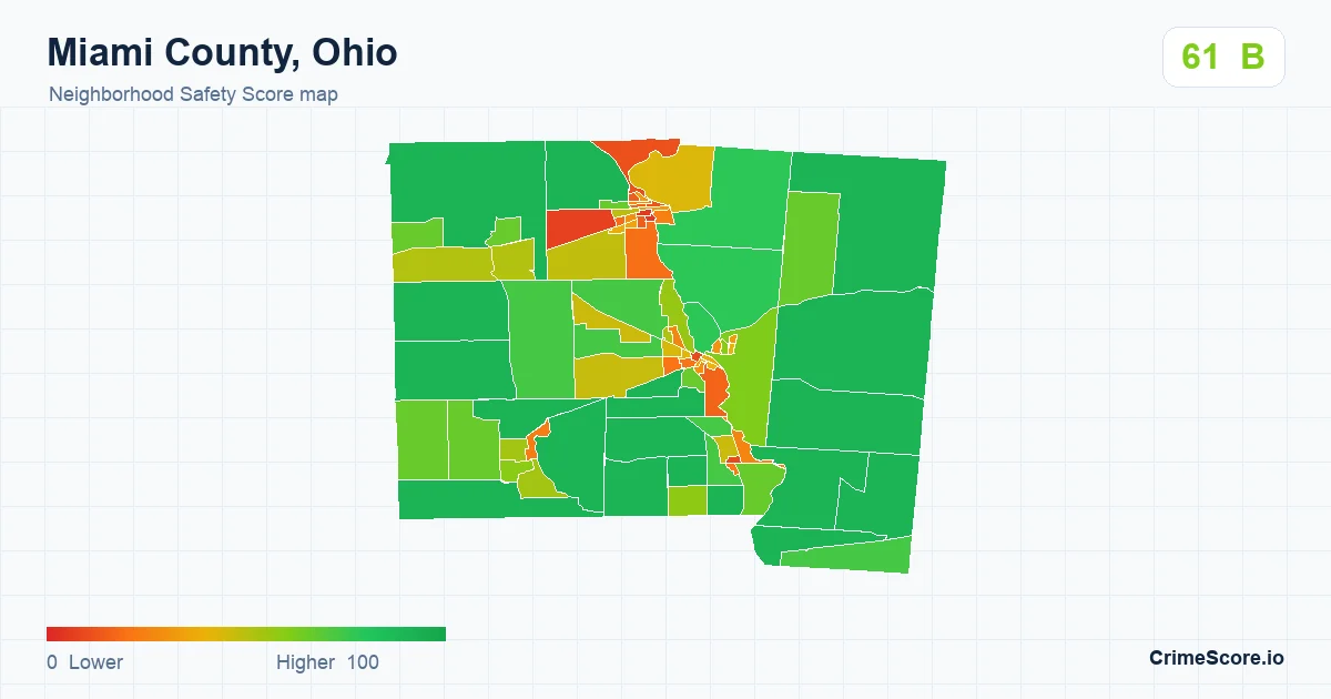 Miami County, Ohio neighborhood Safety Score map by Census block group