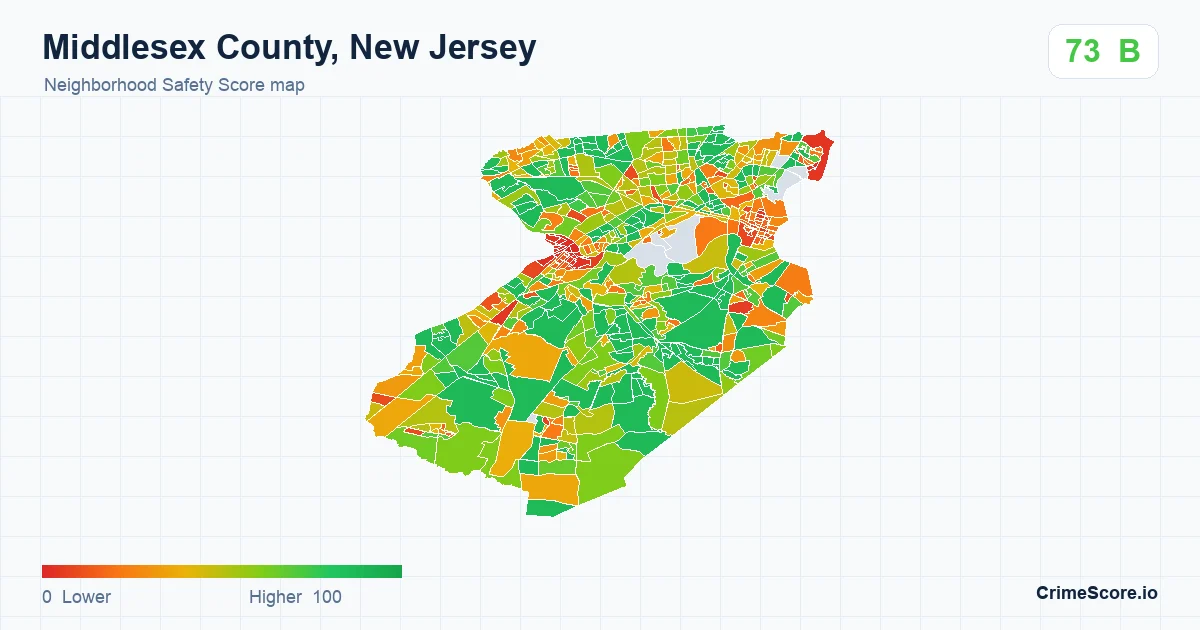 Middlesex County, New Jersey neighborhood Safety Score map by Census block group