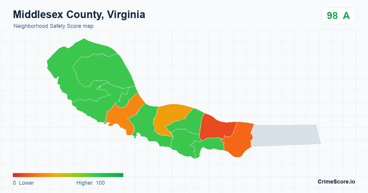 Middlesex County, Virginia neighborhood Safety Score map by Census block group
