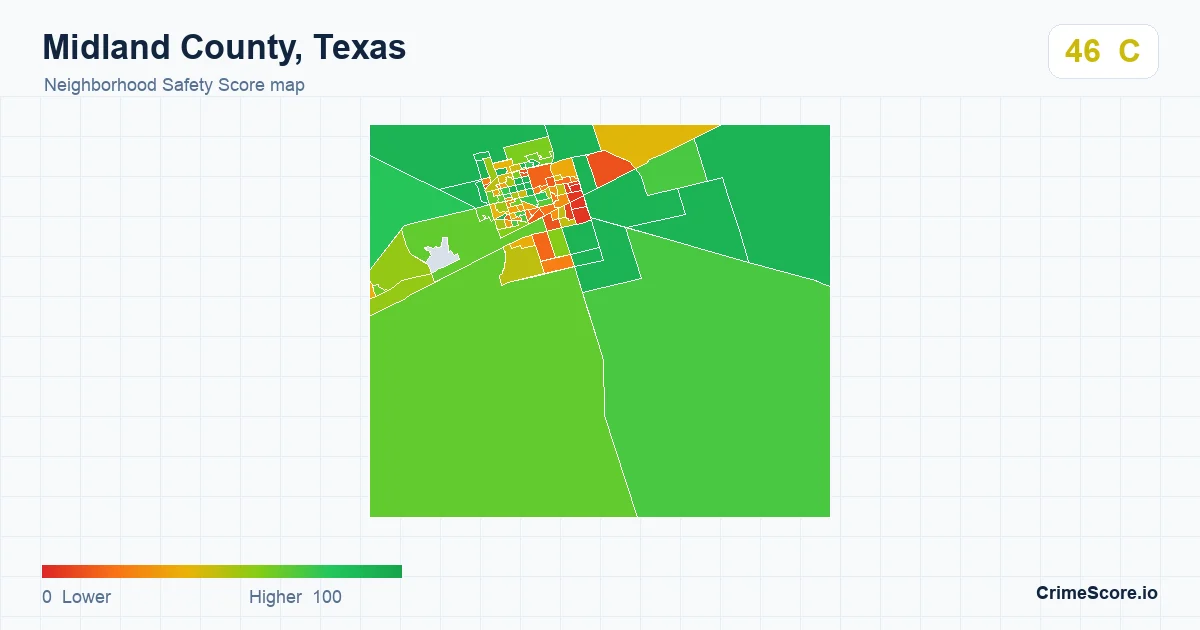 Midland County, Texas neighborhood Safety Score map by Census block group