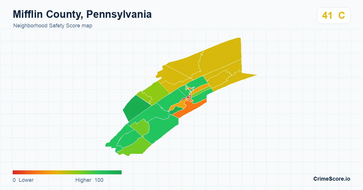 Mifflin County, Pennsylvania neighborhood Safety Score map by Census block group