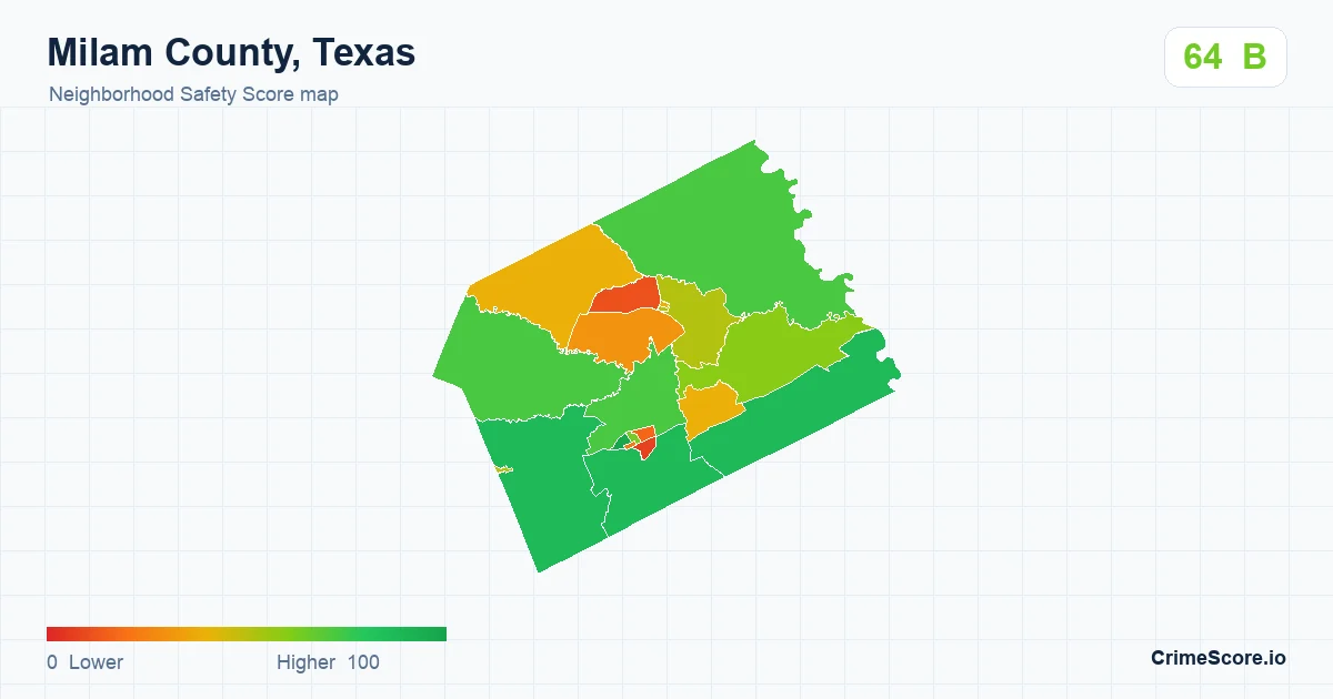 Milam County, Texas neighborhood Safety Score map by Census block group