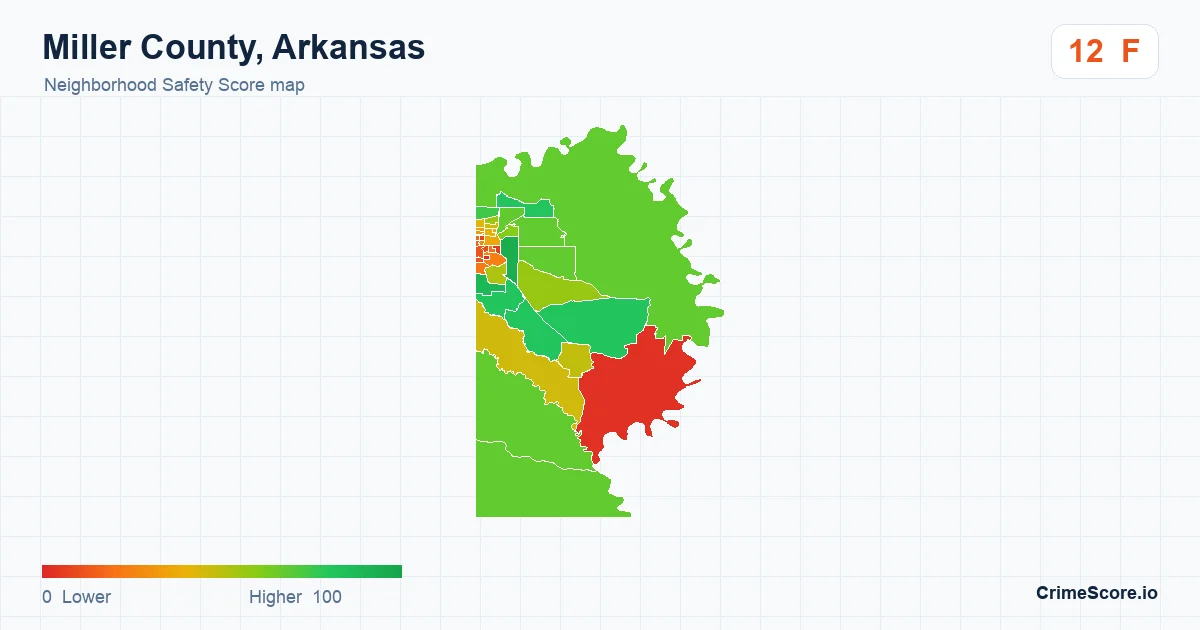 Miller County, Arkansas neighborhood Safety Score map by Census block group