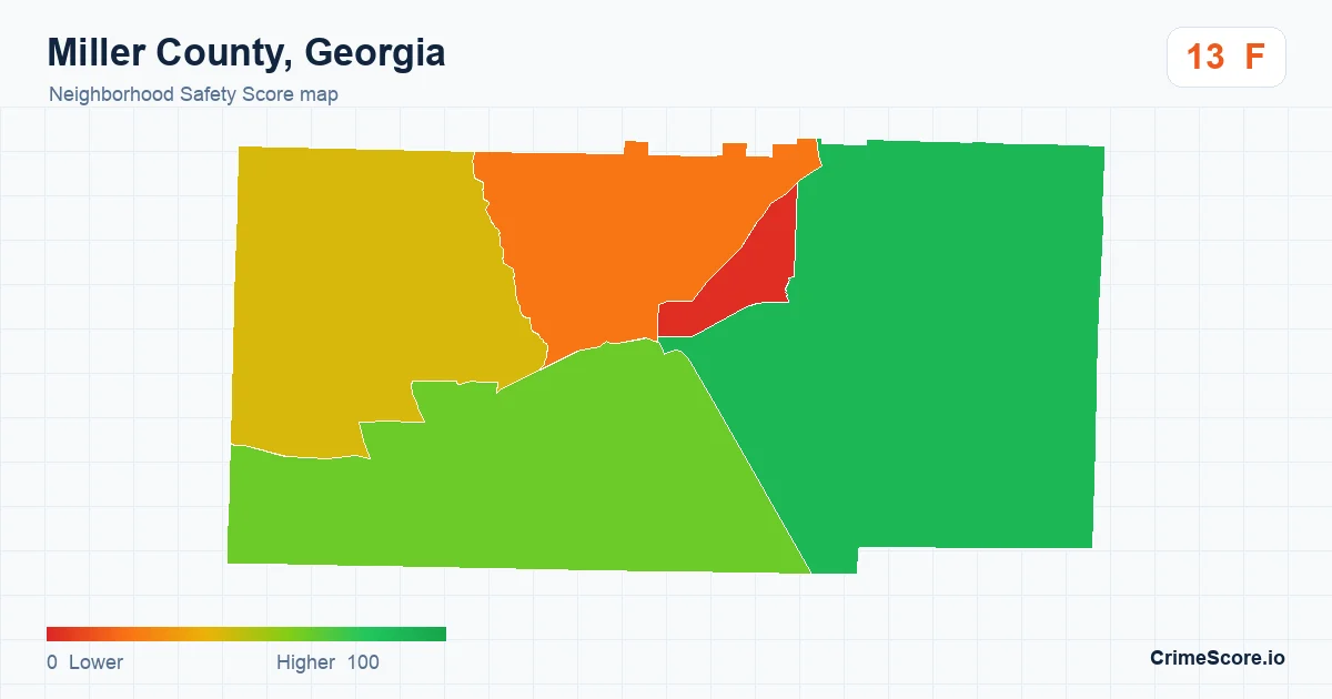 Miller County, Georgia neighborhood Safety Score map by Census block group