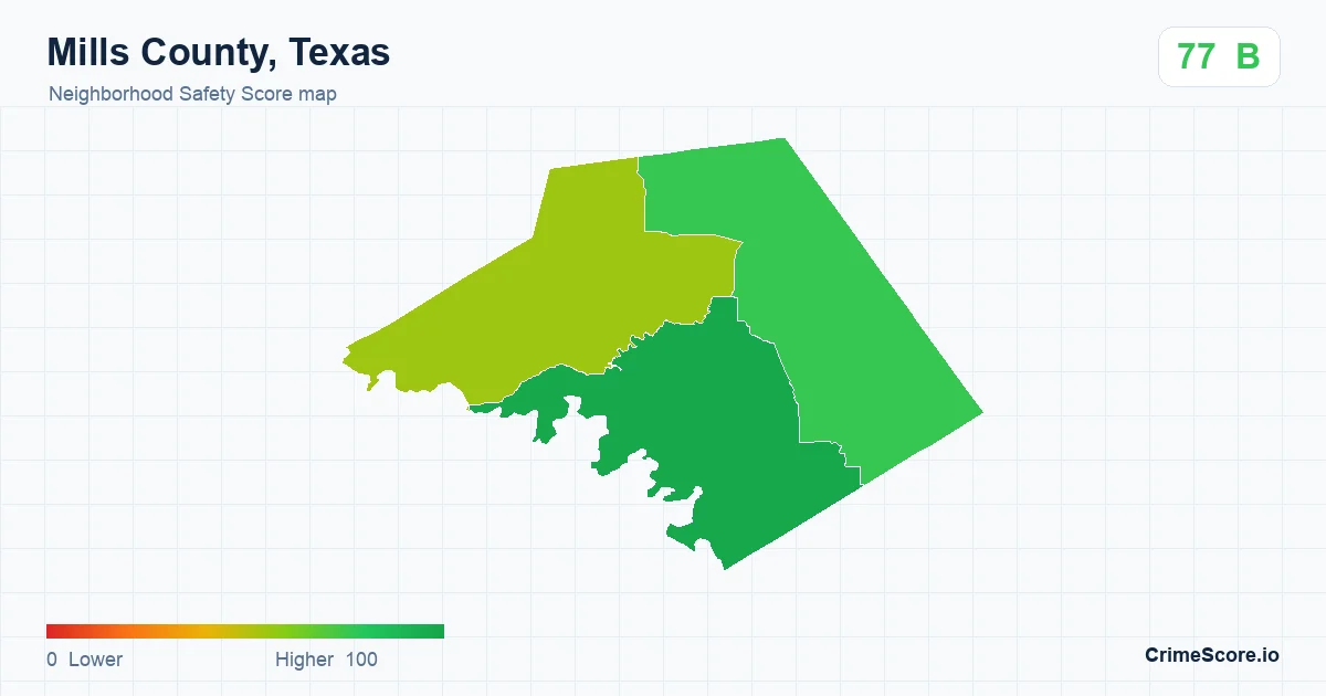 Mills County, Texas neighborhood Safety Score map by Census block group