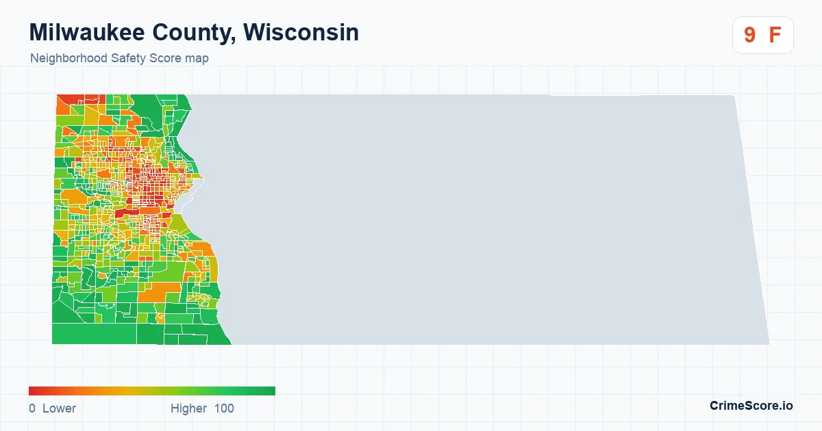 Milwaukee County, Wisconsin neighborhood Safety Score map by Census block group