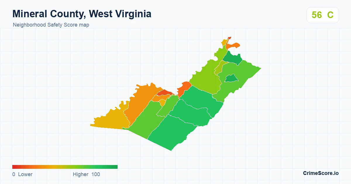 Mineral County, West Virginia neighborhood Safety Score map by Census block group