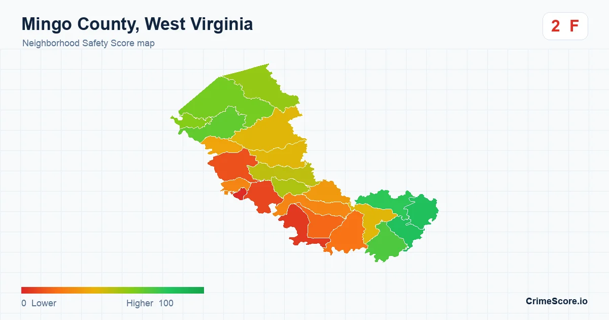 Mingo County, West Virginia neighborhood Safety Score map by Census block group