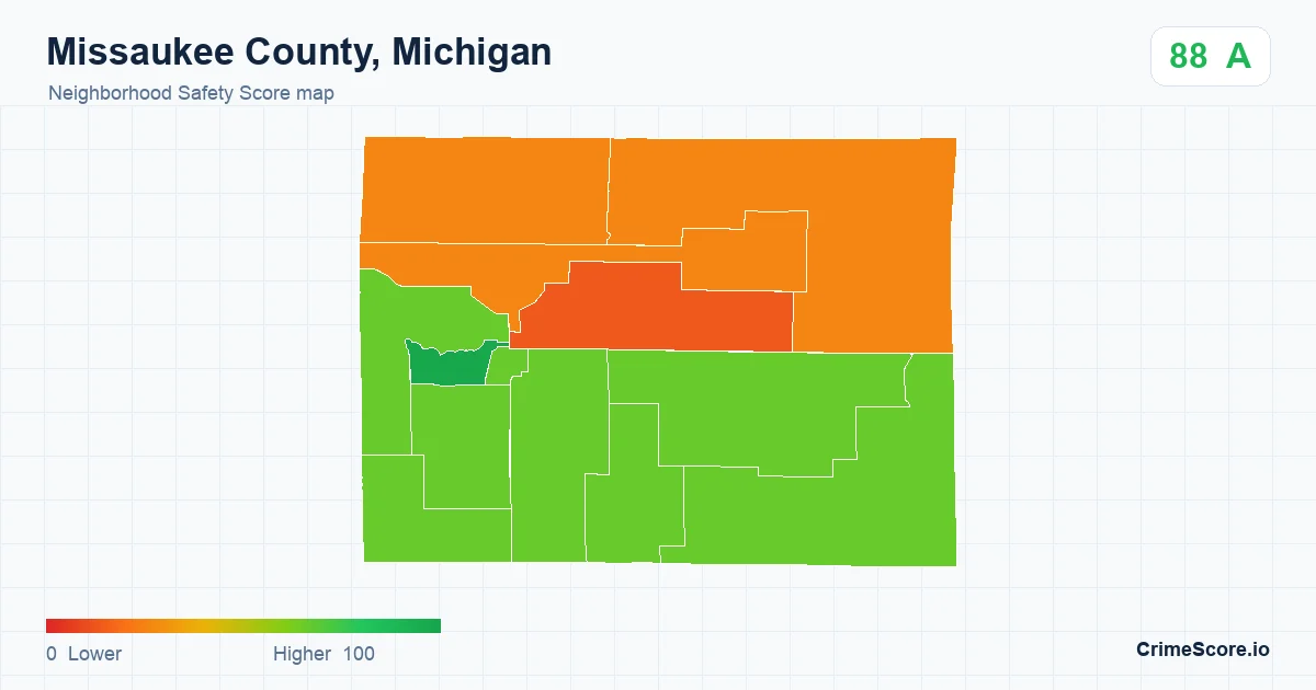 Missaukee County, Michigan neighborhood Safety Score map by Census block group