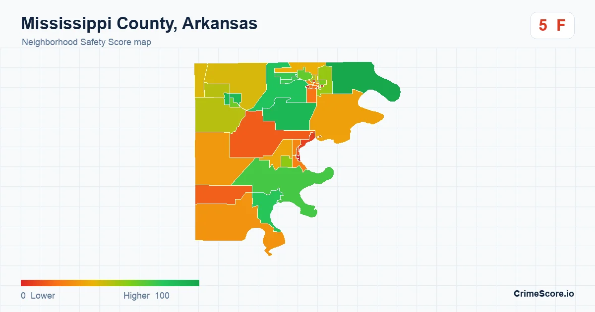 Mississippi County, Arkansas neighborhood Safety Score map by Census block group