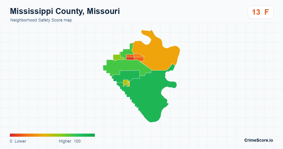 Mississippi County, Missouri neighborhood Safety Score map by Census block group