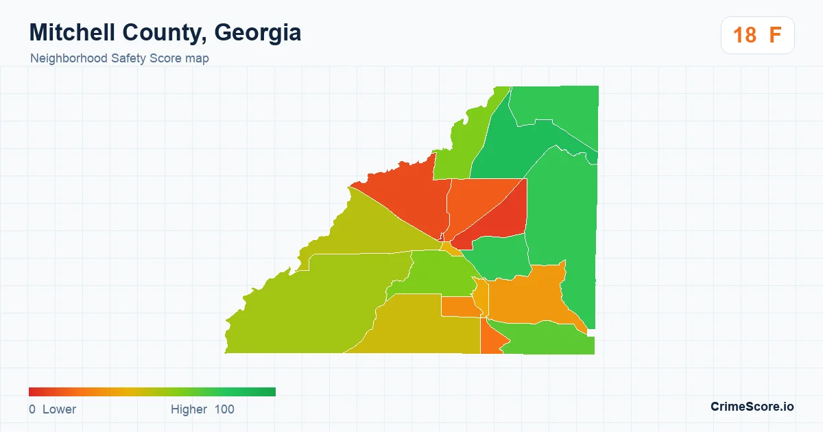 Mitchell County, Georgia neighborhood Safety Score map by Census block group