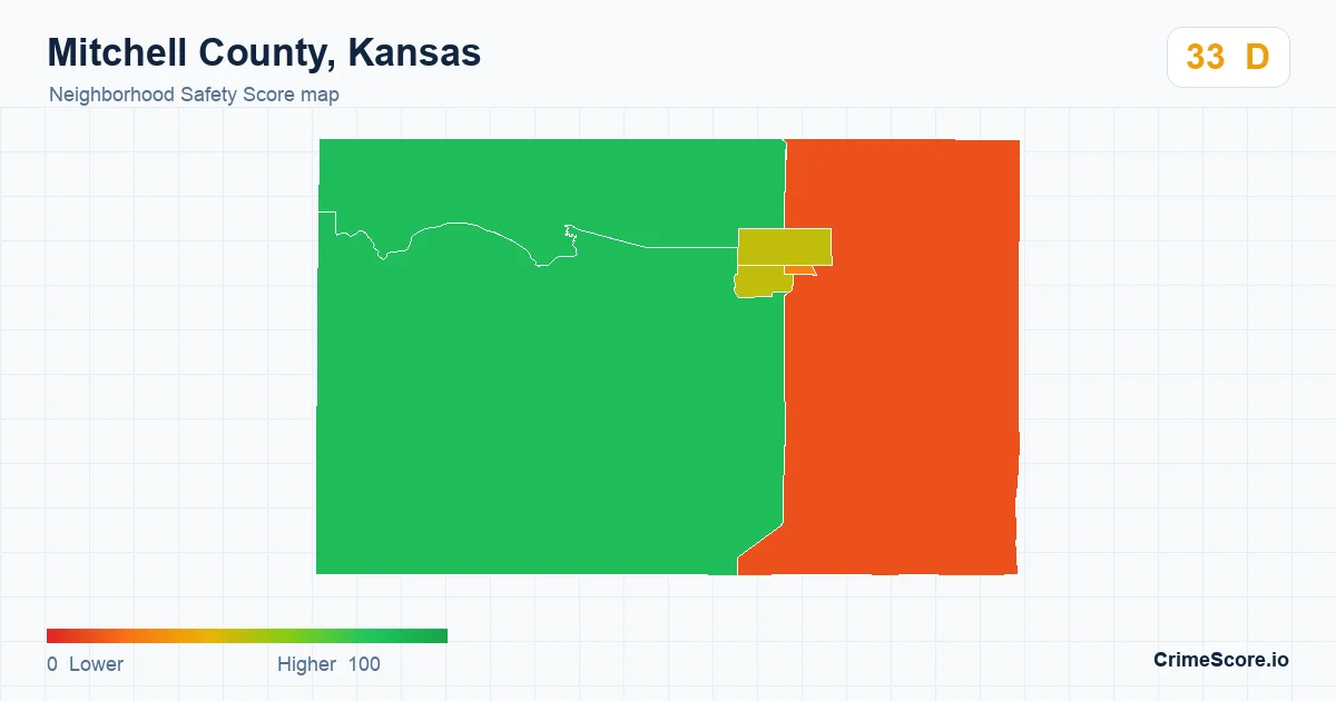 Mitchell County, Kansas neighborhood Safety Score map by Census block group