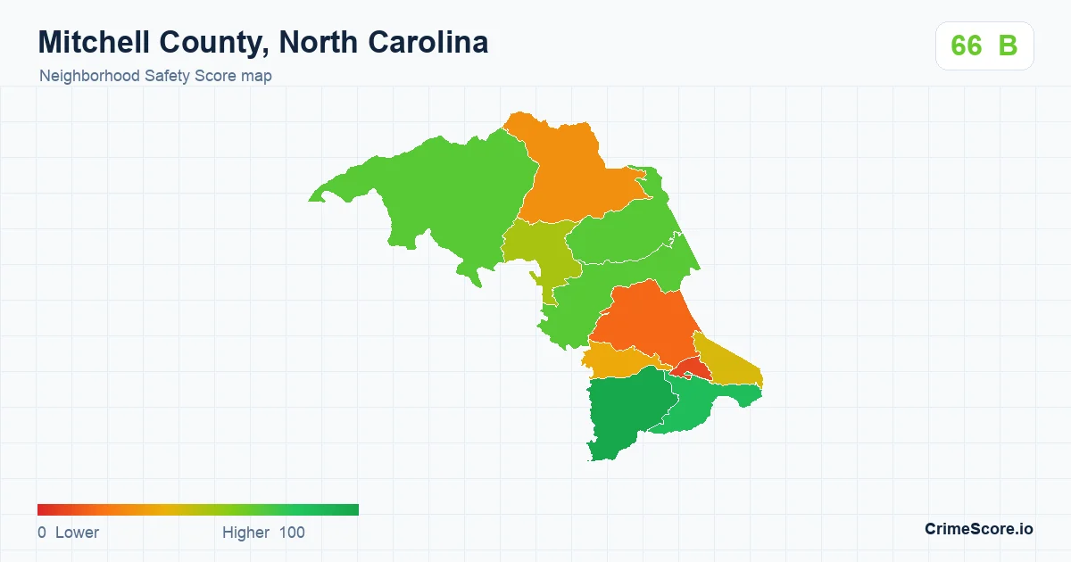 Mitchell County, North Carolina neighborhood Safety Score map by Census block group