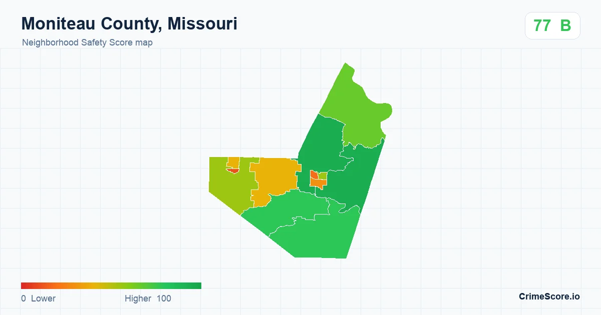 Moniteau County, Missouri neighborhood Safety Score map by Census block group