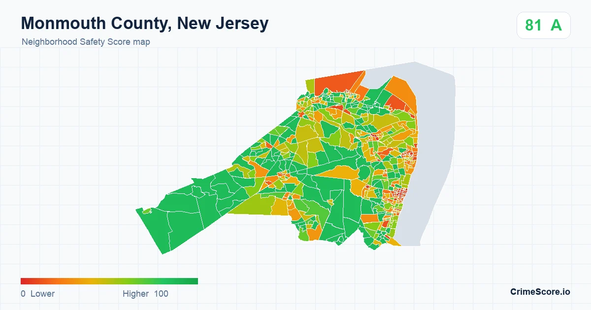 Monmouth County, New Jersey neighborhood Safety Score map by Census block group