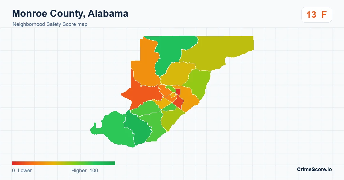 Monroe County, Alabama neighborhood Safety Score map by Census block group