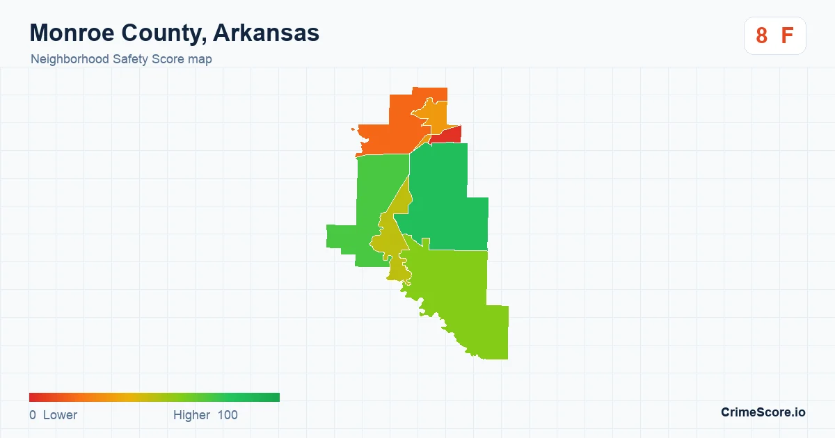 Monroe County, Arkansas neighborhood Safety Score map by Census block group