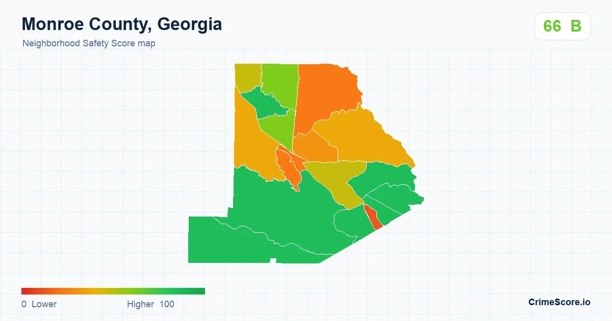 Monroe County, Georgia neighborhood Safety Score map by Census block group