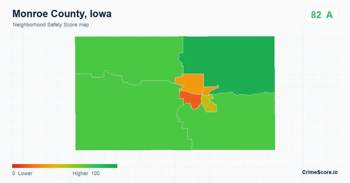 Monroe County, Iowa neighborhood Safety Score map by Census block group