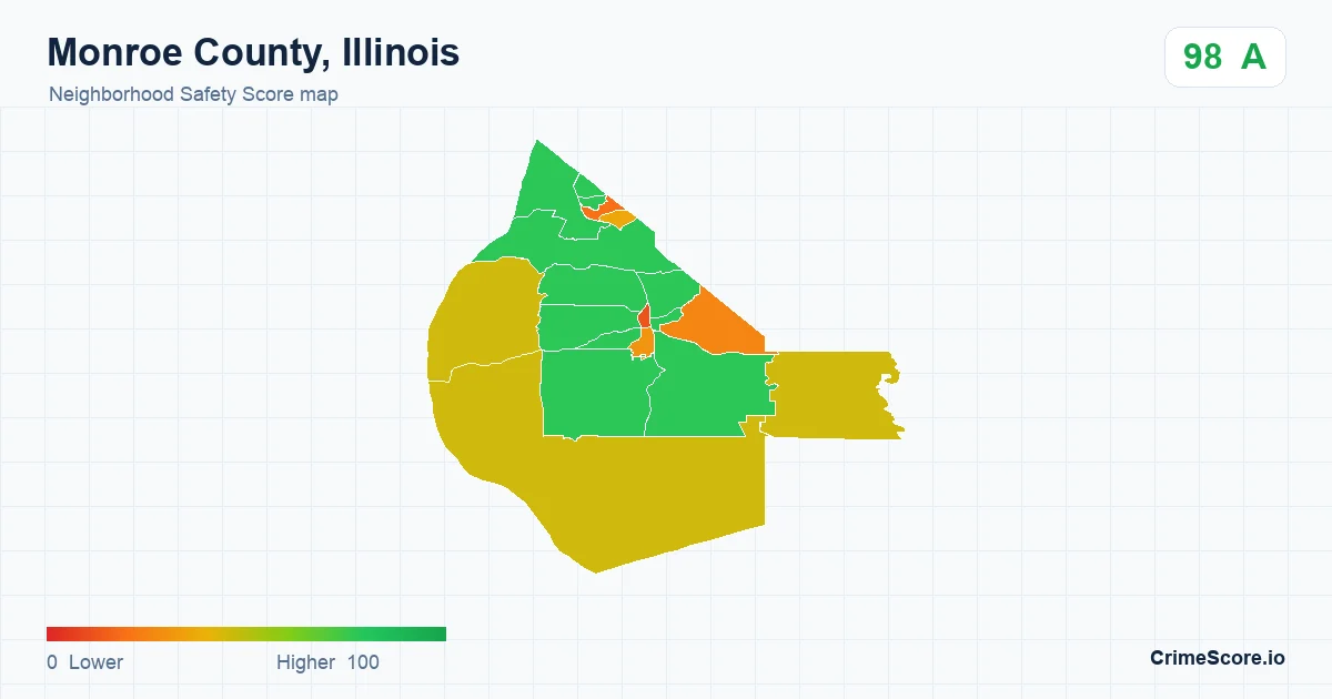 Monroe County, Illinois neighborhood Safety Score map by Census block group