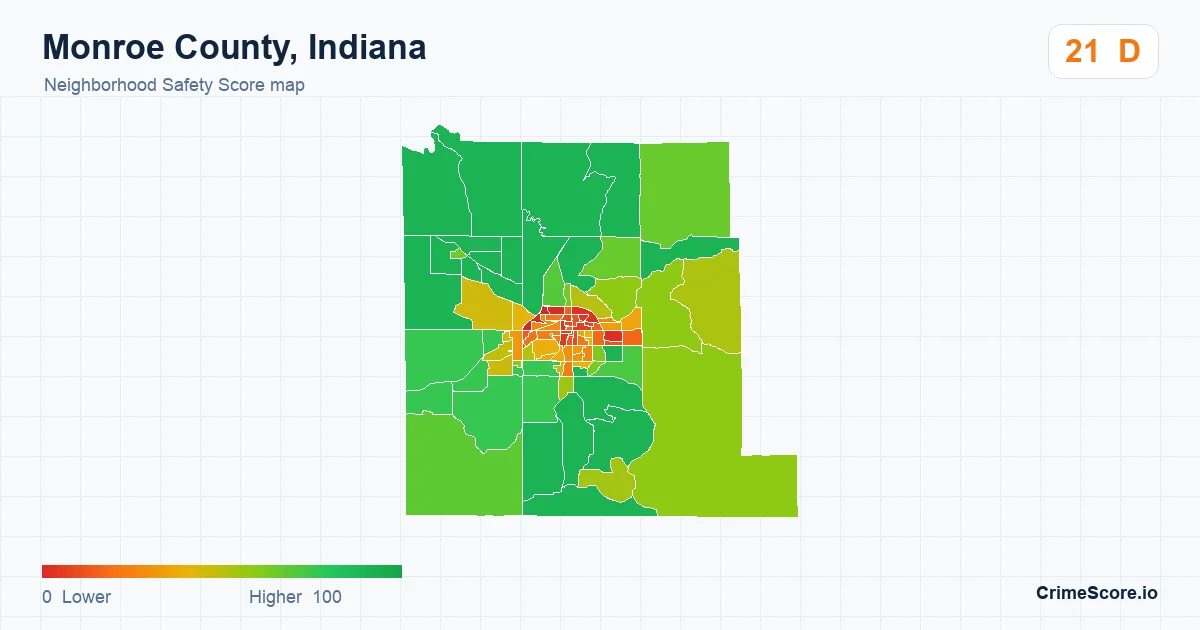 Monroe County, Indiana neighborhood Safety Score map by Census block group