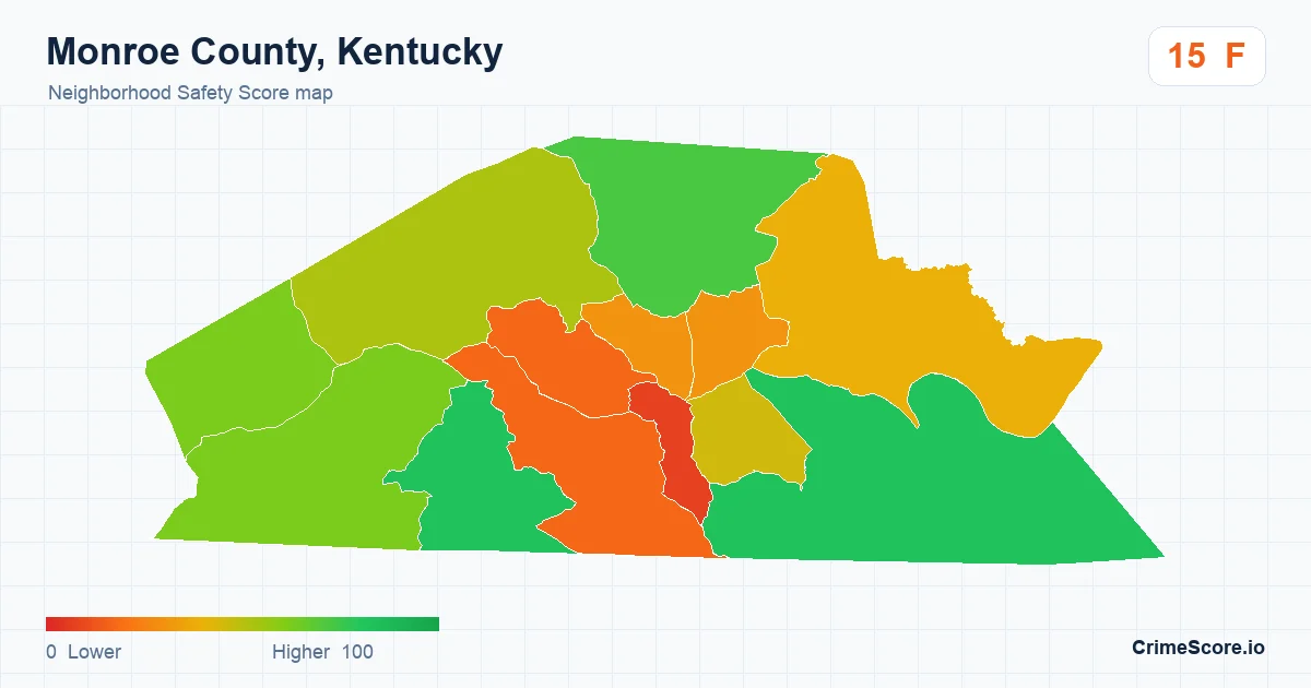 Monroe County, Kentucky neighborhood Safety Score map by Census block group