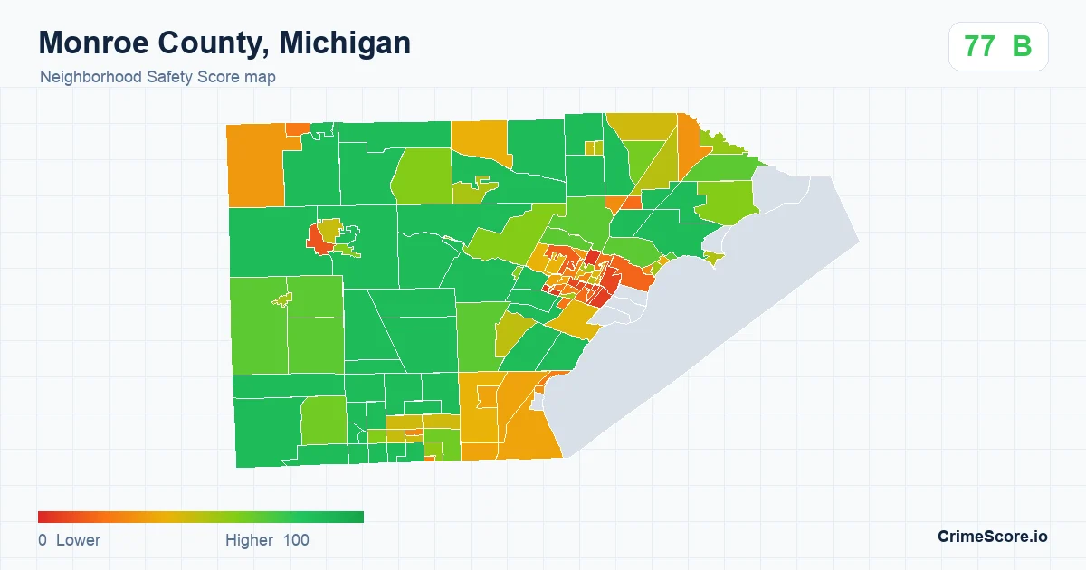 Monroe County, Michigan neighborhood Safety Score map by Census block group