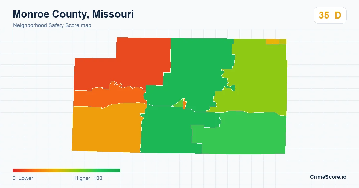 Monroe County, Missouri neighborhood Safety Score map by Census block group
