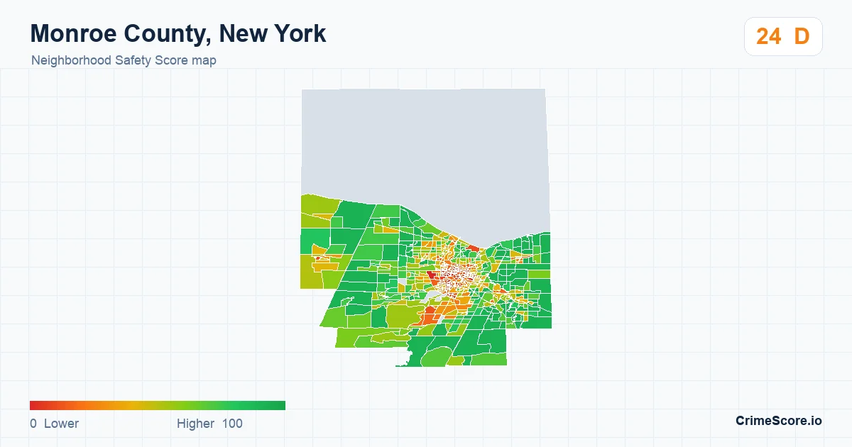 Monroe County, New York neighborhood Safety Score map by Census block group