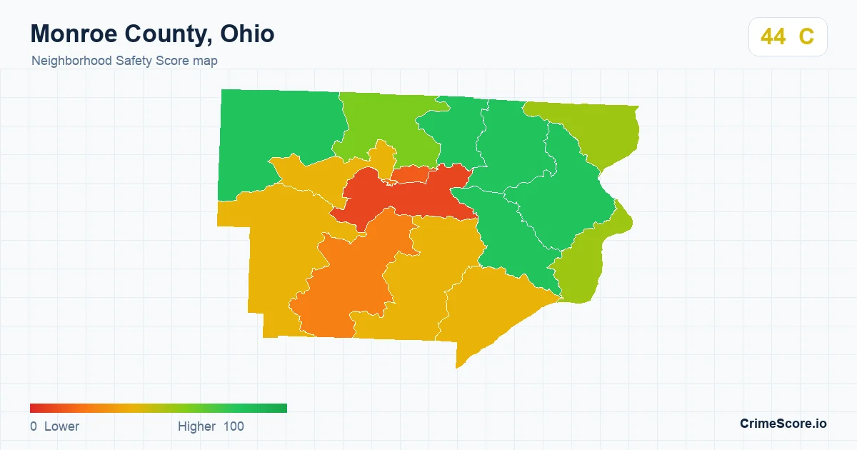 Monroe County, Ohio neighborhood Safety Score map by Census block group