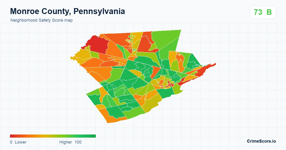 Monroe County, Pennsylvania neighborhood Safety Score map by Census block group
