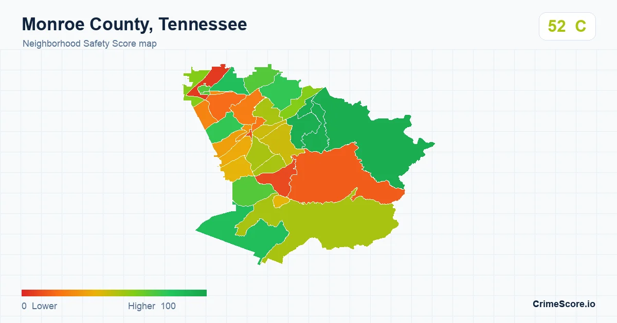 Monroe County, Tennessee neighborhood Safety Score map by Census block group