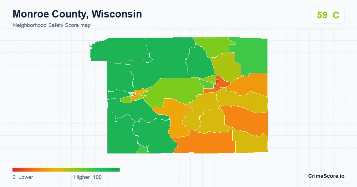 Monroe County, Wisconsin neighborhood Safety Score map by Census block group