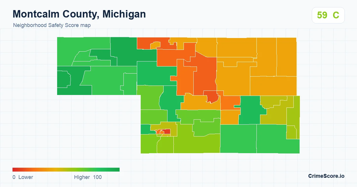Montcalm County, Michigan neighborhood Safety Score map by Census block group