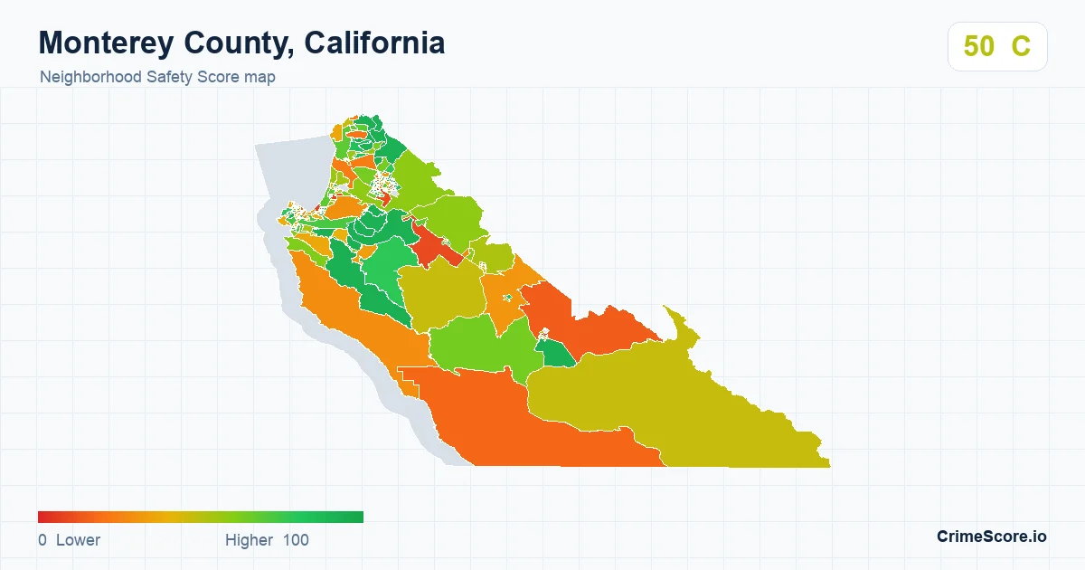 Monterey County, California neighborhood Safety Score map by Census block group
