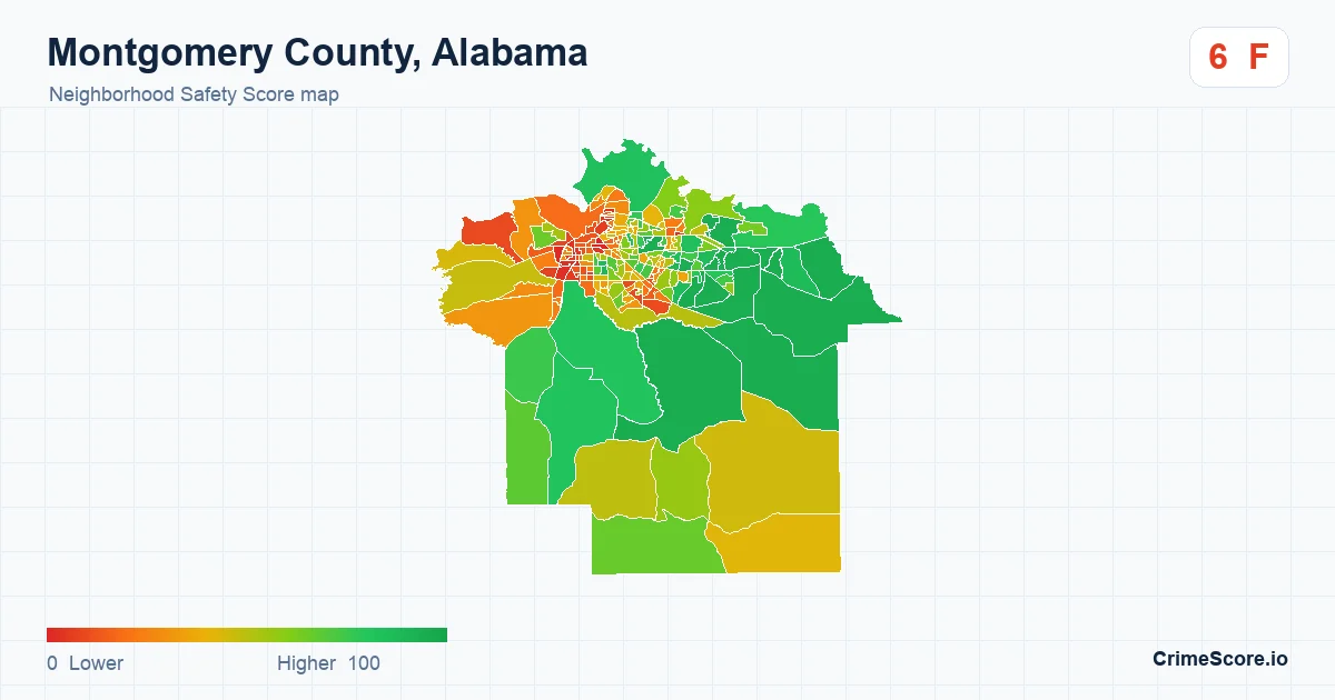 Montgomery County, Alabama neighborhood Safety Score map by Census block group
