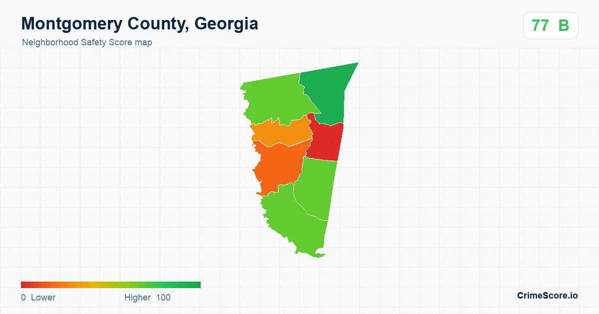 Montgomery County, Georgia neighborhood Safety Score map by Census block group