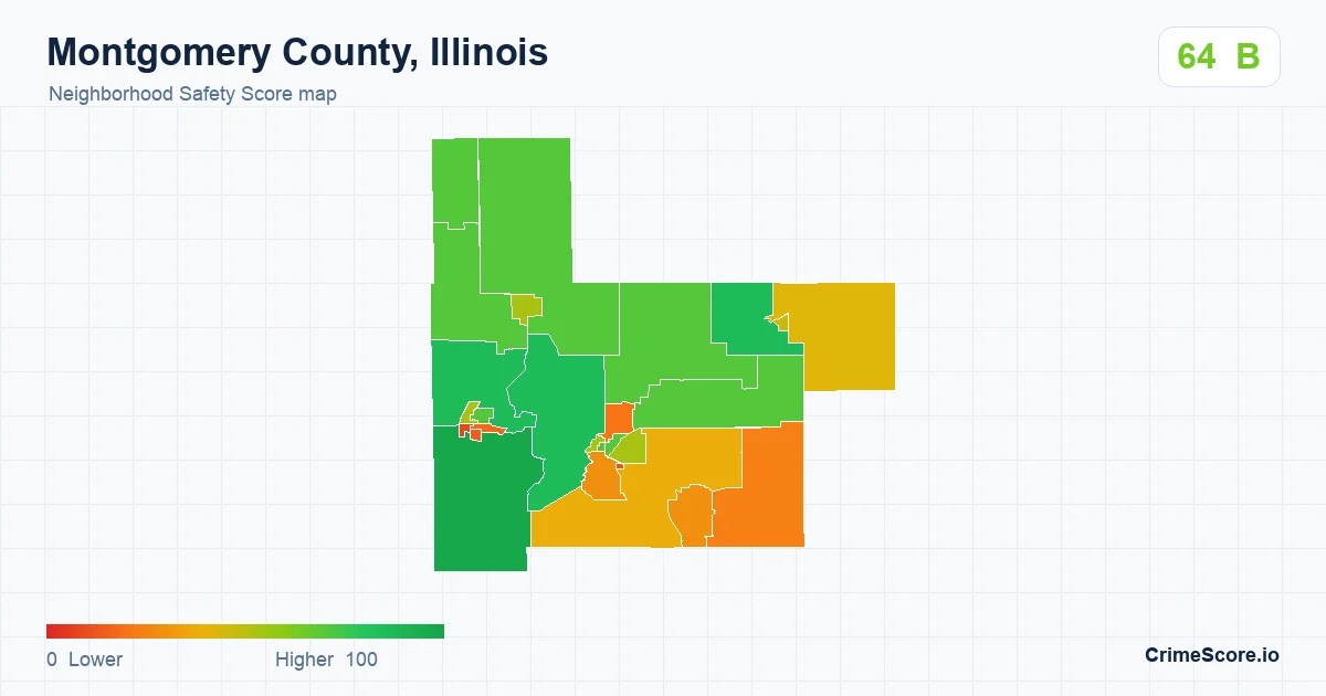 Montgomery County, Illinois neighborhood Safety Score map by Census block group