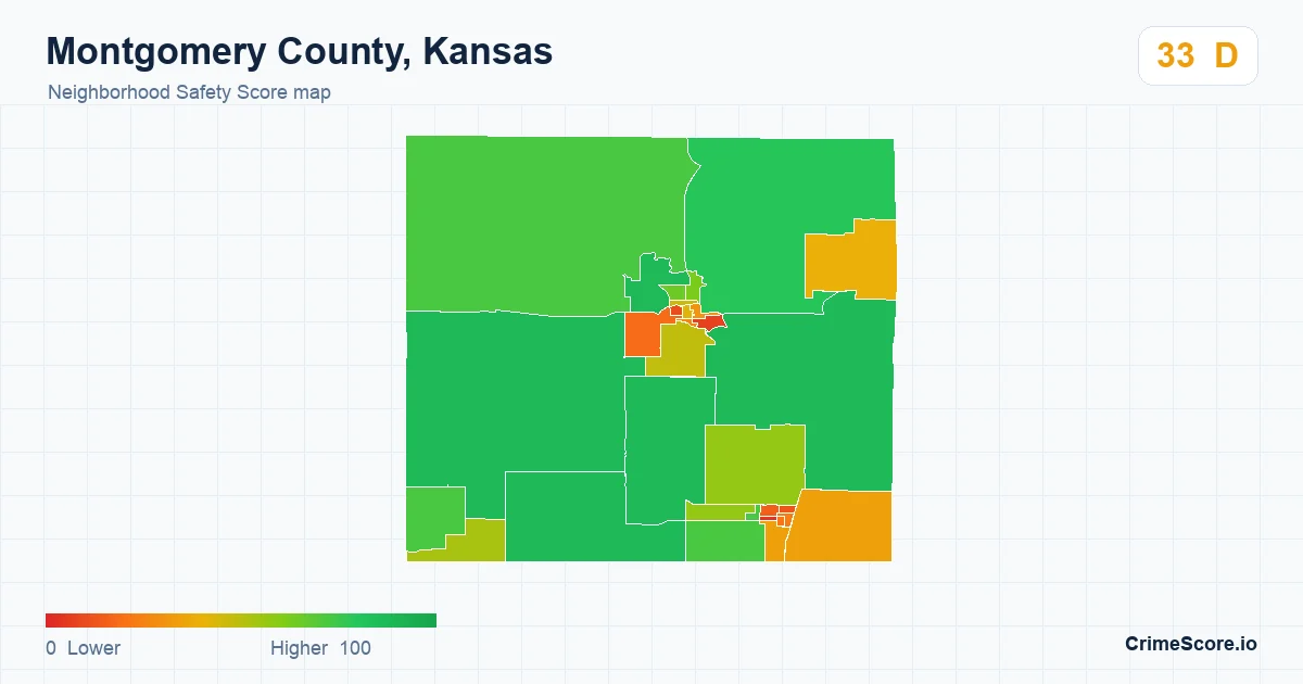 Montgomery County, Kansas neighborhood Safety Score map by Census block group