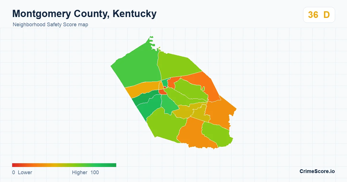 Montgomery County, Kentucky neighborhood Safety Score map by Census block group