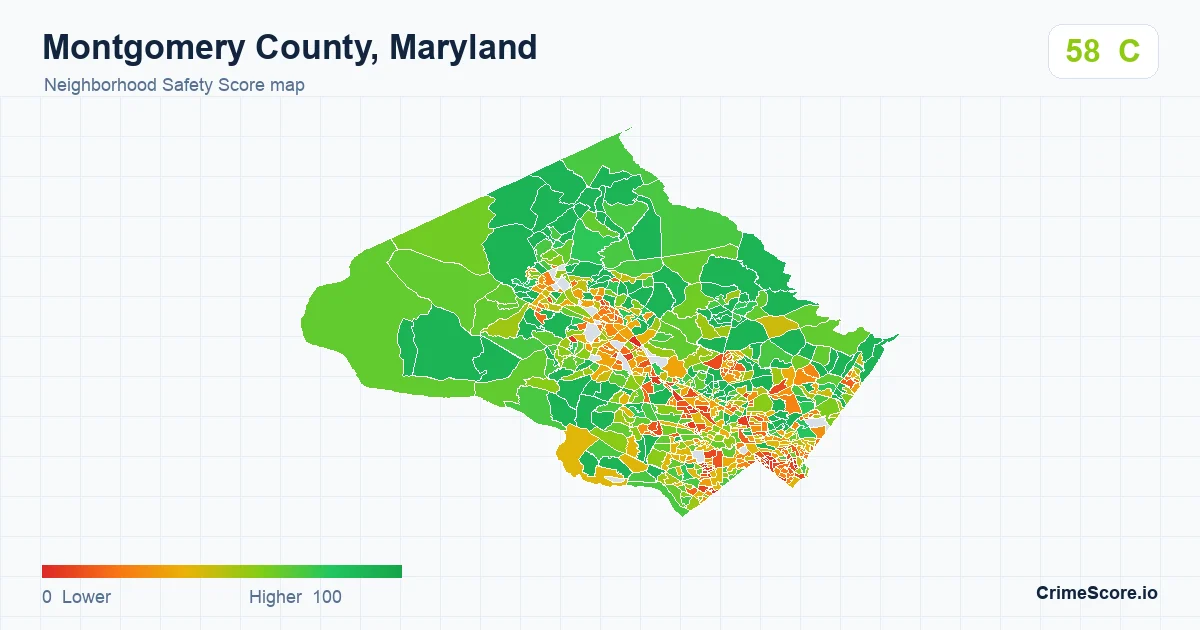 Montgomery County, Maryland neighborhood Safety Score map by Census block group