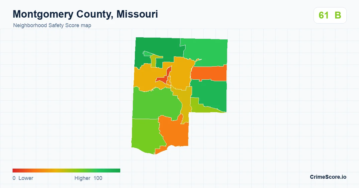 Montgomery County, Missouri neighborhood Safety Score map by Census block group