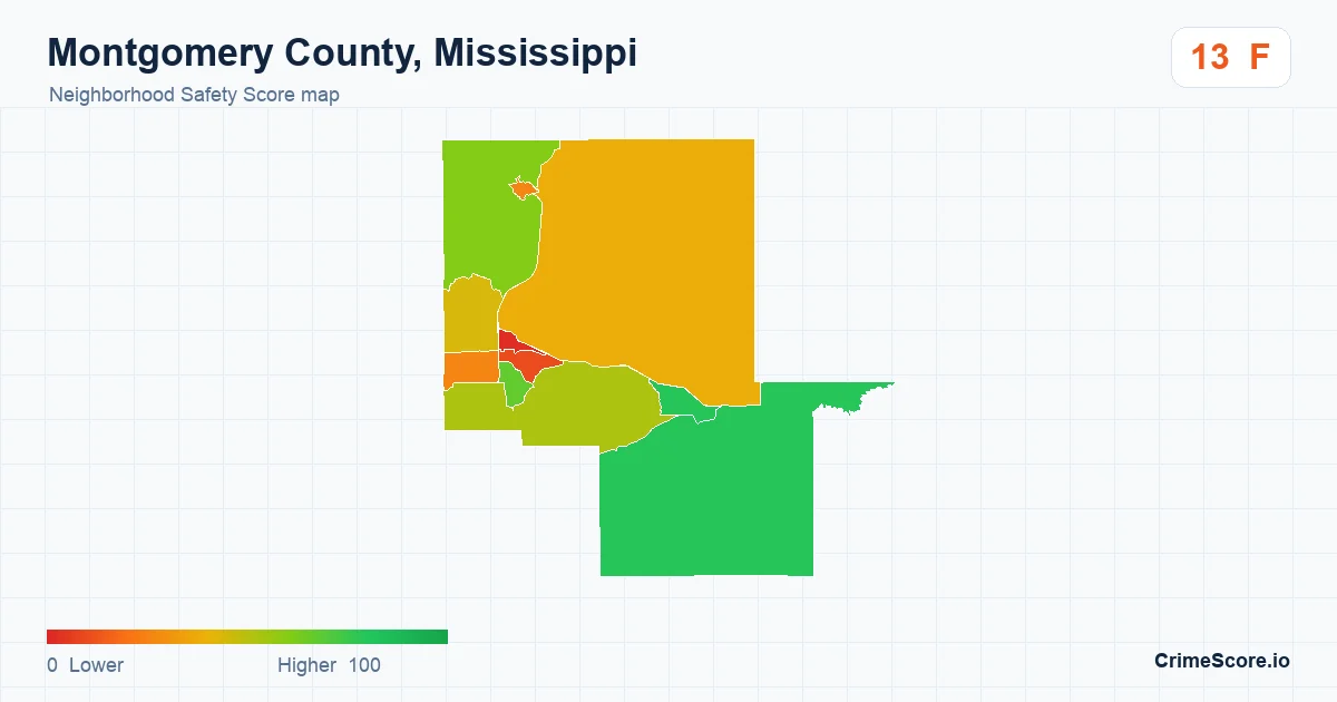 Montgomery County, Mississippi neighborhood Safety Score map by Census block group