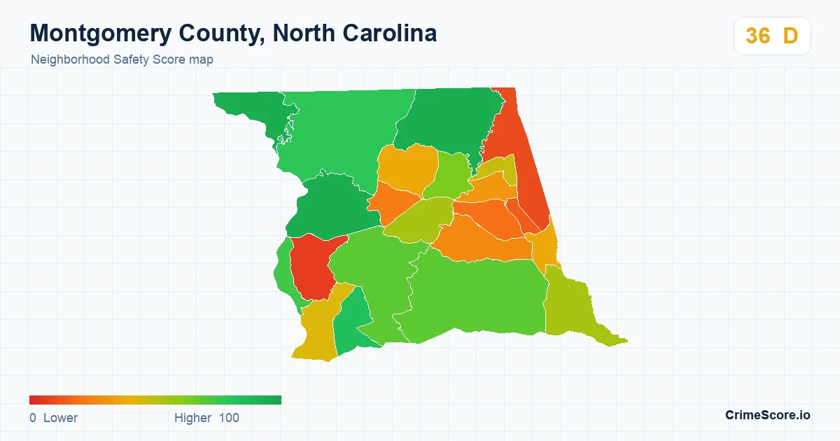 Montgomery County, North Carolina neighborhood Safety Score map by Census block group