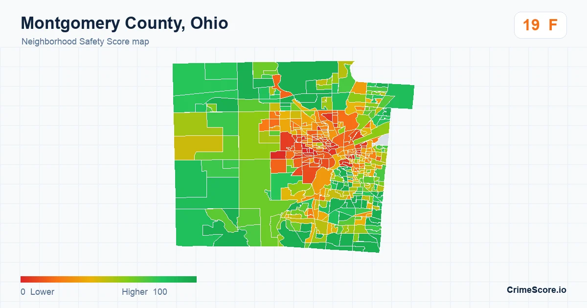 Montgomery County, Ohio neighborhood Safety Score map by Census block group