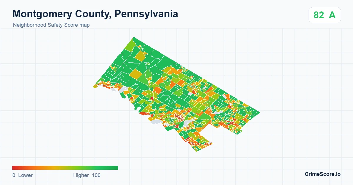 Montgomery County, Pennsylvania neighborhood Safety Score map by Census block group