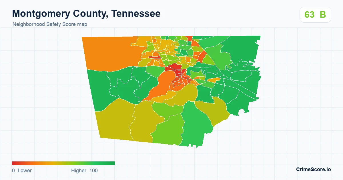 Montgomery County, Tennessee neighborhood Safety Score map by Census block group