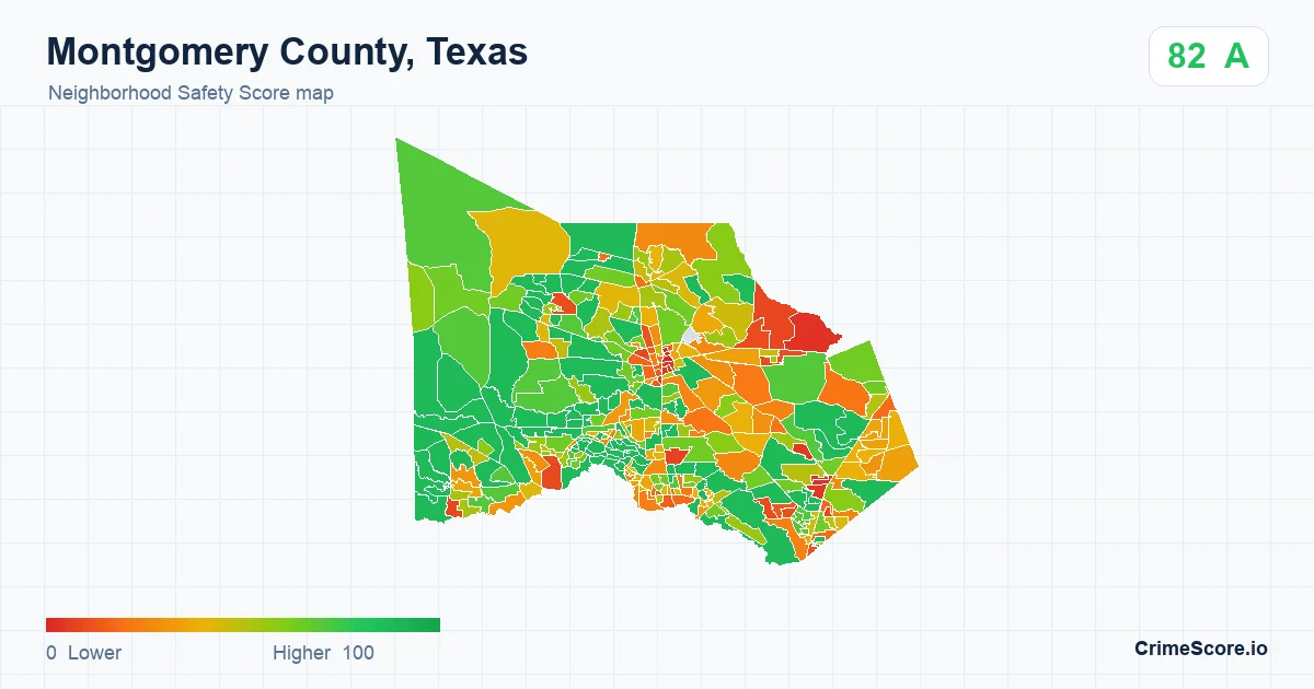 Montgomery County, Texas neighborhood Safety Score map by Census block group