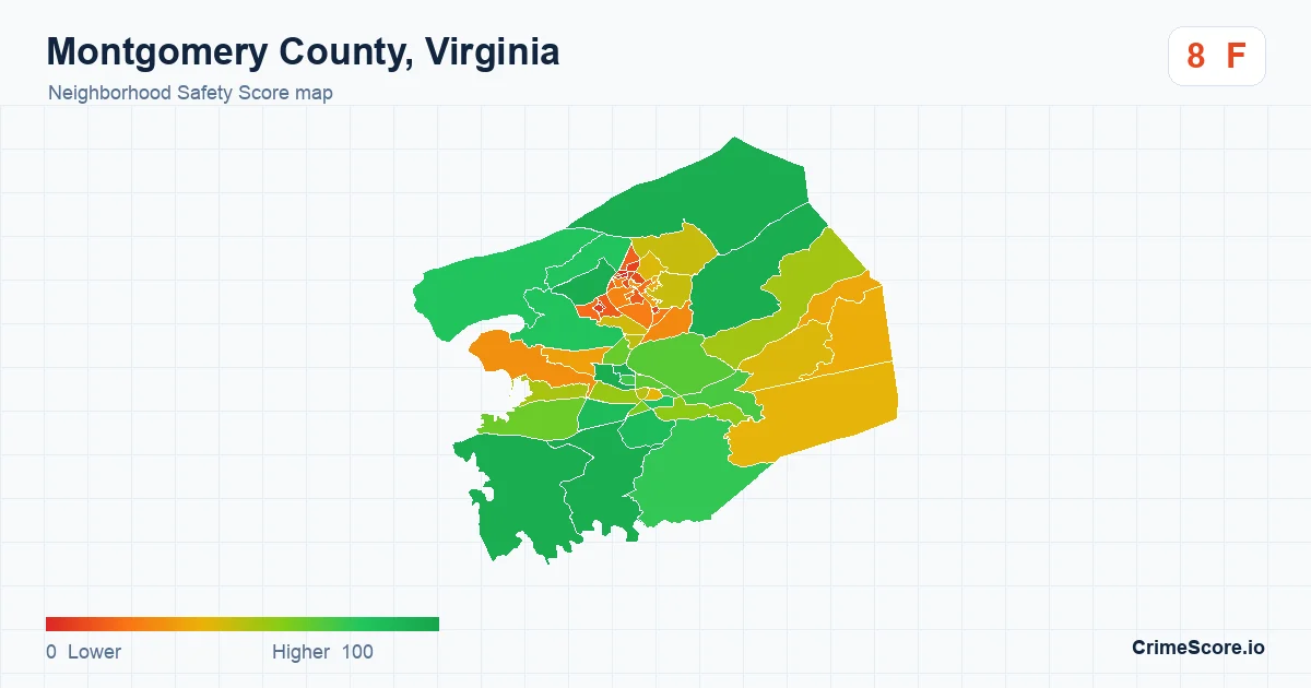 Montgomery County, Virginia neighborhood Safety Score map by Census block group
